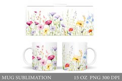 Wildflowers Mug Wrap Design. Flowers Mug Wrap Template Product Image 1