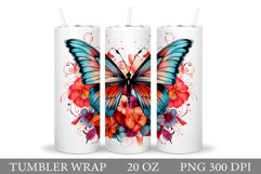 Butterfly Tumbler Sublimation. Flowers Tumbler Wrap Design Product Image 1
