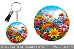 Flowers Keychain Sublimation. Summer Flowers Keychain Design Product Image 1