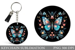 Butterfly Keychain Design. Flowers Keychain Sublimation Product Image 1