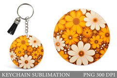 Daisy Flowers Keychain. Flowers Keychain Sublimation Product Image 1