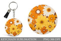 Flowers Keychain Sublimation. Round Keychain Flowers Design Product Image 1