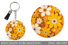 Flowers Keychain Sublimation. Floral Round Kseychain Design Product Image 1