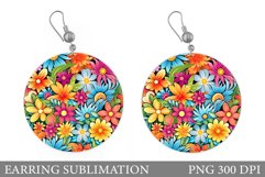 Flowers Earring Sublimation. Flowers Round Earring Product Image 1