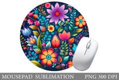 Flowers Mouse Pad Sublimation. Neon Flowers Round Mouse Pad Product Image 1