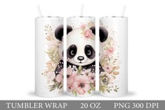 Cute Panda Tumbler Sublimation. Panda Flowers Tumbler Design Product Image 1