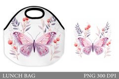 Butterfly Lunch Bag Design. Flowers Lunch Bag Sublimation Product Image 1