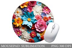 3D Flowers Mouse Pad Design. Flowers Mouse Pad Sublimation Product Image 1