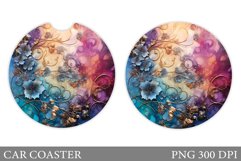 Flowers Car Coaster Design. Alcohol Ink Car Coaster Product Image 1