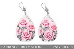 Roses Teardrop Earring Design. Roses Earring Sublimation Product Image 1