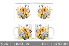 Flowers Mug Sublimation. Wildflowers Mug Design Product Image 1