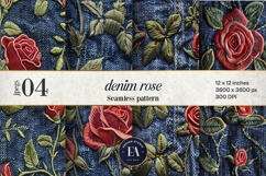 Embroidered Denim Digital Paper| Rose Denim Pattern Product Image 1