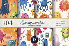 Cute baby monster Digital Paper | Spooky Bacteria Pattern Product Image 1