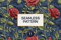 Embroidered Denim Digital Paper| Rose Denim Pattern Product Image 3