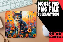 Colorful Cat with Flowers Mouse Pad Design PNG Product Image 1