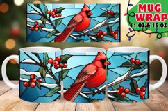 Christmas Cardinal Bird Stained Glass Mug Wrap 11oz 15oz Product Image 1