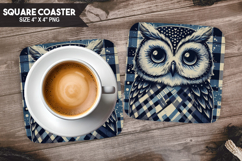 Cute Owl, Animal coaster, Buffalo Plaid Square Coaster PNG Product Image 1