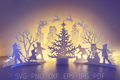Christmas village svg template, 3d Christmas scene papercut Product Image 1