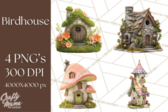Cottagecore Birdhouse Clipart PNG, Whimsical Fairy Houses Product Image 1