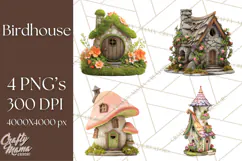 Cottagecore Birdhouse Clipart PNG, Whimsical Fairy Houses Product Image 1