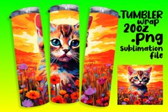 Adorable Kitty with Vibrant Floral Tumbler Wrap Product Image 1