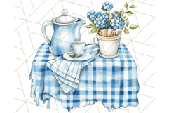 Blue Cottagecore Kitchen Clipart, Vintage Country Floral Png Product Image 4