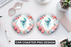 Flowers Jellyfish Car Coaster Sublimation|Animal Coaster PNG Product Image 1