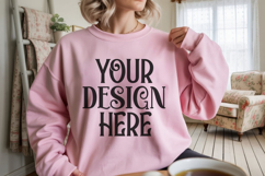 Pink Gildan 18000 Sweatshirt Model Mockups, Product Image 1