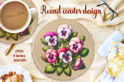 Delicate vintage floral round coaster sublimation design png Product Image 1