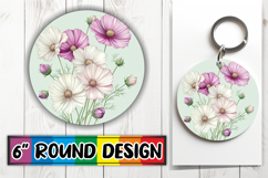 Stylish Round Design Keychain Artwork , Beauty Flower Product Image 1