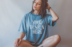 Denim Comfort Colors 1717 T-shirt Mockups, Real Model Product Image 1