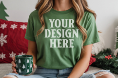 Christmas Bella Canvas 3001 Leaf Shirt Mockup ,Trandy Mockup Product Image 1