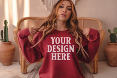 Gildan 18000 Cardinal Red Mockup , Crewneck Sweatshirt Boho Product Image 1