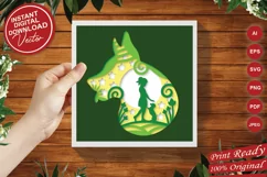 Papercut 3D Layered Girl with Pet Dog and Flowers Template Product Image 2