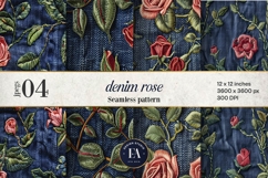 Embroidered Denim Digital Paper| Rose Denim Pattern Product Image 1