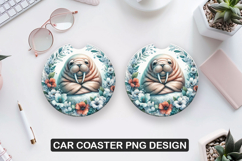 Walrus Car Coaster Sublimation| Animal Coaster PNG Product Image 1