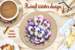 Delicate vintage floral round coaster sublimation design png Product Image 1