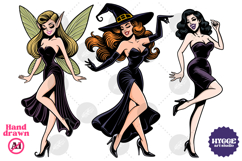 Vintage Funny Sarcastic Pin-Up Halloween Witch Vamp PNG DTF Product Image 1