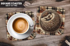 Hedgehog, Animal coaster, Buffalo Plaid Square Coaster PNG Product Image 1