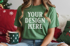 Christmas Bella Canvas 3001 Leaf Shirt Mockup ,Trandy Mockup Product Image 1