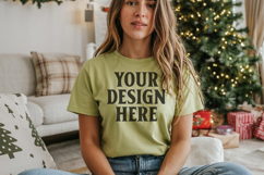 Bella Canvas 3001 Leaf Christmas Shirt Mockup, Trandy mockup Product Image 1