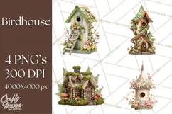 Cottagecore Birdhouse Clipart PNG, Whimsical Fairy Houses Product Image 1