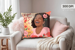 Afro Girl /Woman braided hair Pillow Design, Black Queen PNG Product Image 1