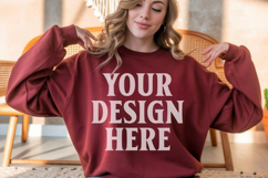 Gildan 18000 Cardinal Red Mockup , Crewneck Sweatshirt Boho Product Image 1