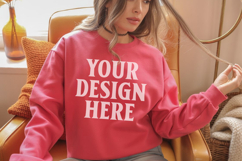 Red Gildan 18000 Crewnwck Sweatshirt Mockup, gildan 18000 Product Image 1