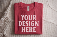 Gildan 64000 Red Folded Tshirt Mockup Product Image 1