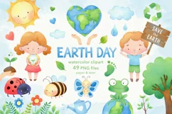 Watercolor Earth Day Clipart, Environment PNG Graphics Product Image 1
