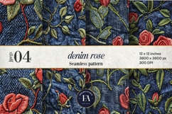Embroidered Denim Digital Paper| Rose Denim Pattern Product Image 1