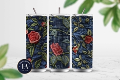 Embroidered Denim Digital Paper| Rose Denim Pattern Product Image 2