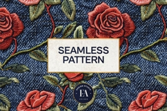 Embroidered Denim Digital Paper| Rose Denim Pattern Product Image 3